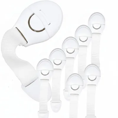 Safe-O-Kid (Pack of 8) Nylon Child Safety Locks with Strong 3M Adhesive | Multipurpose Baby Proofing for Cabinets, Drawers, Cupboards, Fridge, Almirah, Toilet Seats & Doors | Durable Furniture Safety