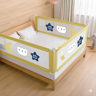 SAFE-O-KID 3 Side Bed Rails (6 Ft/182 cm) with 1-Year Warranty | Bed Railing for Baby Safety |Adjustable Height & Portable | Bed Protector for Baby Falling - Yellow