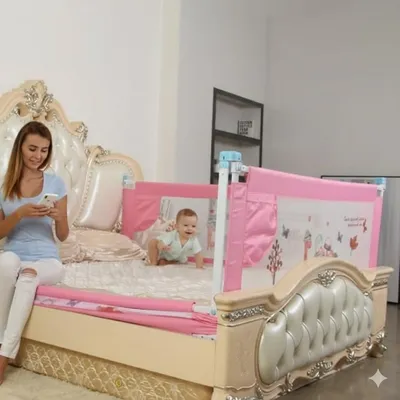 SAFE-O-KID 2 Side Bed Rails (5 Ft/152 cm) with 1-Year Warranty | Bed Railing for Baby Safety |Adjustable Height & Portable | Bed Protector for Baby Falling - Pink