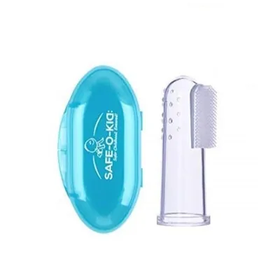 Safe-O-Kid - Extra Safe, Oral hygiene, Transparent Silicone Finger Brush Tongue Cleaner for Baby Teething/Gums with Attractive Case