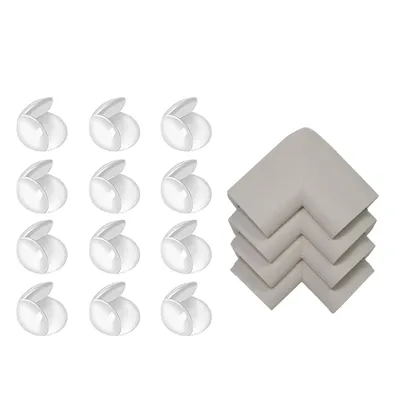 Safe-O-Kid Baby Safety 4 -Pack NBR Foam Corner Guards + 12 Ball Shaped Corner Protectors Soft, Durable Furniture Edge Guards (Cream & Transparent)