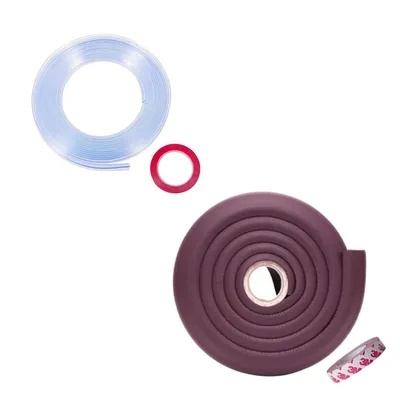 Safe-O-Kid Baby Safety 2 Meter NBR Foam L-Shaped & Silicone Edge Guard with 3M Adhesive Non-Toxic, Impact Protection for Furniture (Brown & Transparent)