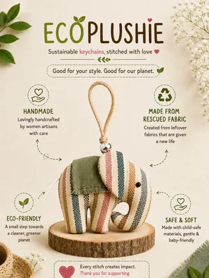 Handmade Elephant Keychain – Recycled Fabric Elephant Bag Charm | Eco-Friendly Keyring