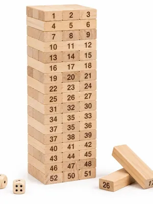 tot2hom Wooden Tumbling Tower Game | 54 Numbered Blocks & 2 Dice | Family Stacking Balance Game | Strategy & Skill Building Toy | Ages 6+