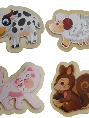 Wooden Farm Animal Puzzle for Kids – Farm Friends Set of 4 Individual Boards – Cow, Sheep, Cat & Squirrel – Educational Toy for Toddlers Boys Girls Age 2 3 4 5 Years