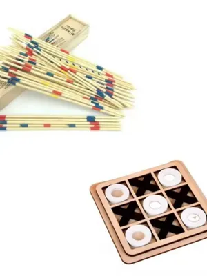 tot2hom Wooden Mikado and Tic Tac Toe 2-in-1 Board Game Combo, Pick-Up Sticks and XO Strategy Game for Kids and Family