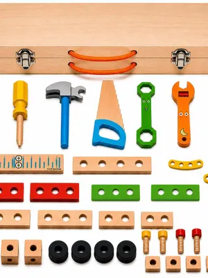 Tot2Hom Wooden Tool Kit for Kids with Storage Box