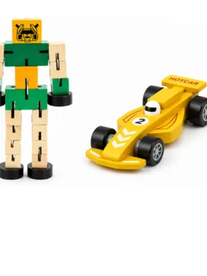 Tot2hom 2-in-1 Wooden Robot and Race Car Toy Set for Kids, STEM Learning, Ages 3+