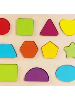 Wooden Shape Puzzle Board for Toddlers – 11 Colorful Shapes | Rectangle, Circle, Triangle, Hexagon, Pentagon, Star, Heart & More | Montessori Educational Toy for Kids Ages 2–5, Geometry Learning