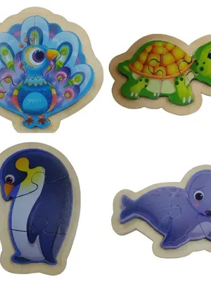 Wooden Bird & Ocean Animal Puzzle for Kids – Forest & Ocean Set of 4 Individual Boards – Peacock, Turtle, Penguin & Seal – Educational Toy for Toddlers Boys Girls Age 2–5