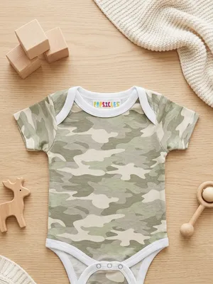 Lazy Turtel Green Camouflage Short-Sleeve Cotton Romper