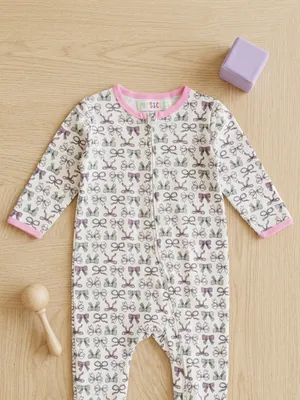 Lazy Turtel Bow Print Long-Sleeve Footed Cotton Romper | 6–9 Months
