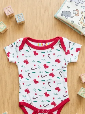 Lazy Turtel Christmas Stocking Print Short-Sleeve Cotton Romper