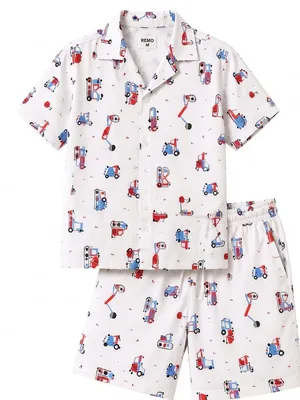 Lazy Turtel Colourful Mini Vehicles Cotton Co-ord Set