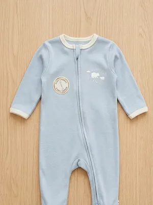 Lazy Turtel Light Blue Zip-Up Long-Sleeve Footed Cotton Romper | 6–9 Months