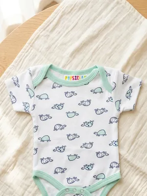Lazy Turtel Turtle Print Short-Sleeve Cotton Romper