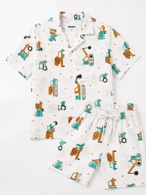 Lazy Turtel Construction Vehicles Cotton Co-ord Set