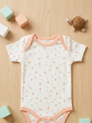 Lazy Turtel Peach Mini Print Short-Sleeve Cotton Romper