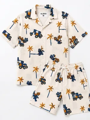 Lazy Turtel Construction Truck Tropical Cotton Co-ord Set