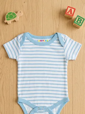 Lazy Turtel Light Blue Striped Short-Sleeve Cotton Romper