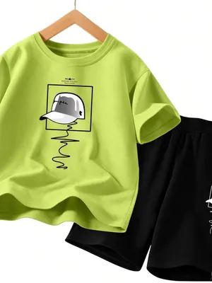Lazy Turtel Lime Green Cap Graphic T-Shirt & Black Shorts Co-ord Set