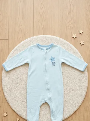 Lazy Turtel Little Star Long-Sleeve Footed Cotton Romper | 6–9 Months