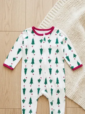 Lazy Turtel Christmas Tree Print Long-Sleeve Footed Cotton Romper | 6–9 Months