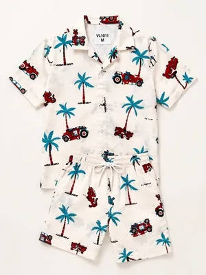 Lazy Turtel Red Car Tropical Cotton Co-ord Set