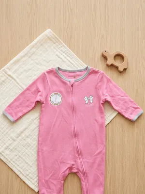 Lazy Turtel Pink Patch Detail Long-Sleeve Footed Cotton Romper | 6–9 Months