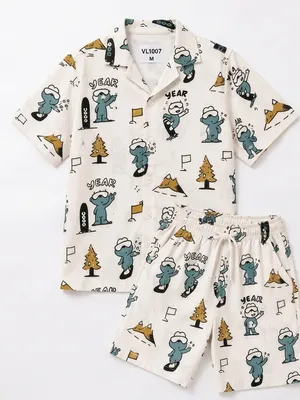 Lazy Turtel Dinosaur Camp Cotton Co-ord Set