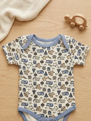Lazy Turtel Multicolour Animal Print Short-Sleeve Cotton Romper