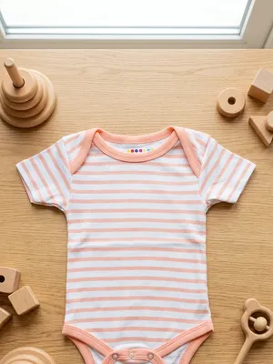 Lazy Turtel Peach Striped Short-Sleeve Cotton Romper