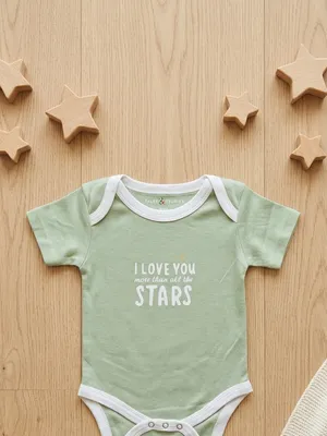Lazy Turtel I Love You Stars Graphic Short-Sleeve Cotton Romper