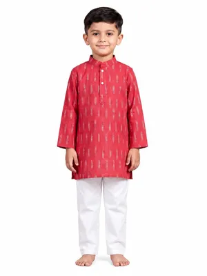 Itsyboo Boys Pink Cotton Kurta Pyjama Set | Soft Breathable Summer Ethnic Wear | Full Sleeve Mandarin Collar Traditional Outfit for Kids