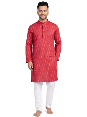Itsyboo Pink Cotton Kurta Pyjama Set for Men | Soft Breathable Summer Ethnic Wear | Full Sleeve Mandarin Collar Traditional Outfit