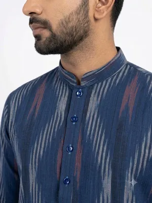 Itsyboo Blue Cotton Kurta Pyjama Set for Men | Soft Breathable Summer Ethnic Wear | Full Sleeve Mandarin Collar Traditional Outfit