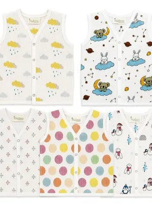 Itsyboo Boys and Girls Baby Jhabla Muslin Cotton Clothes | Soft Breathable Sleeveless Infant Wear | Newborn Baby Cute Printed Summer Clothes (Pack of 5)