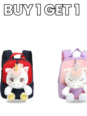 Smily Kiddos Unicorn Plush Backpack Combo – Purple & Red | Buy 1 Get 1