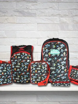 Smily Space theme combo-backpack, sling bag, messenger bag, lunch bag and pouch