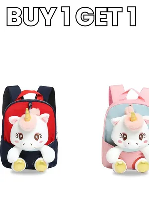 Smily Kiddos Unicorn Plush Backpack Combo – Pink & Red | Buy 1 Get 1