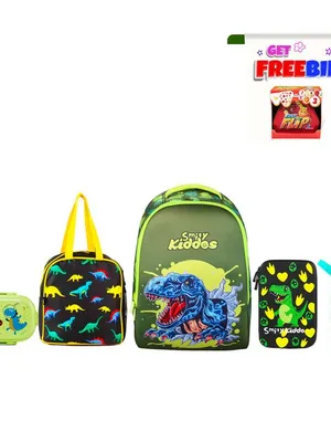 Smily Kiddos Combo Pack(Backpack,Pencil case,Lunch Bag,Lunch Box, Sipper Water Bottle Green