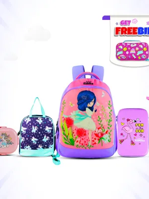 Smily Kiddos Combo Pack(Backpack,Pencil case,Lunch Bag,Lunch Box, Sipper Water Bottle Pink