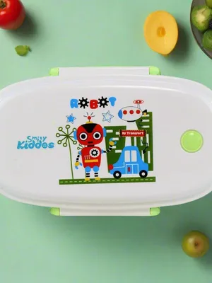 Small Stainless Steel Lunch Box - Robot Theme - Green