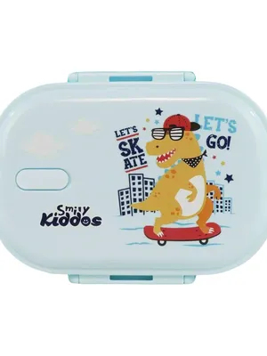 Medium Stainless Steel Lunch Box Skater Dino Theme - Light blue