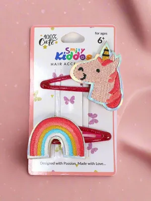 Smily Kiddos Glittery Rainbow Unicorn Hair Clip Set - 2
