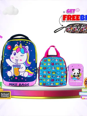 Smily Kiddos 3-in-1 School Combo Set – Rainbow Theme | Backpack, Lunch Bag & Hardtop Pencil Case | Box Packed (1 Set)