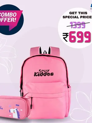 Smily Kiddos Day Backpack with Pouch - Pink