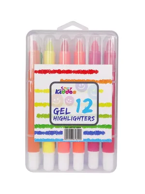 Smily Kiddos Gel Highlighters – 12 Vibrant Colors | Non-Bleed Study Set for Kids