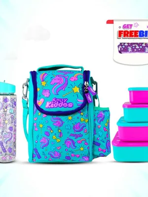 Unicorn Theme Lunch Combo 3-in-1 Pack | Insulated Lunch Bag, BPA-Free Lunch Box & Leakproof Water Bottle - Green