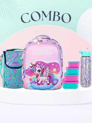 Smily Kiddos Combo pack Unicorn Theme | Backpack, Lunch Bag, Lunch Box, Water Bottle.